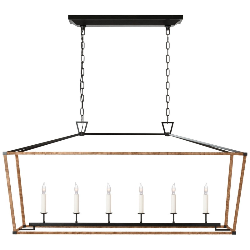 LED Linear Lantern from the Darlana Wrapped Collection in Aged Iron And Natural Rattan Finish by Visual Comfort Signature