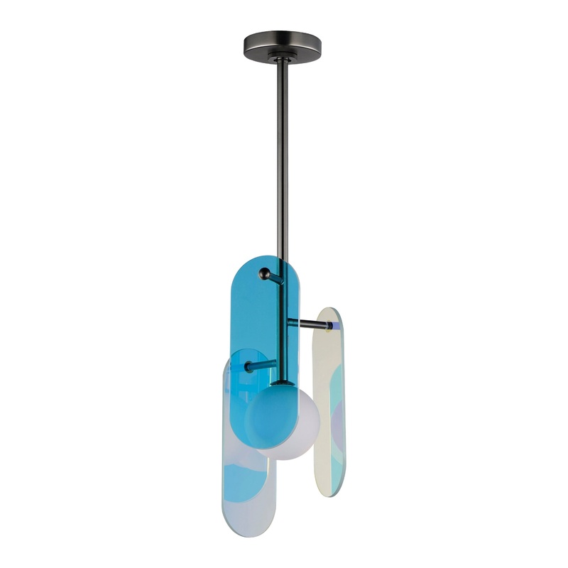 Megalith Stem Hung LED Pendant Gunmetal Dichroic Glass