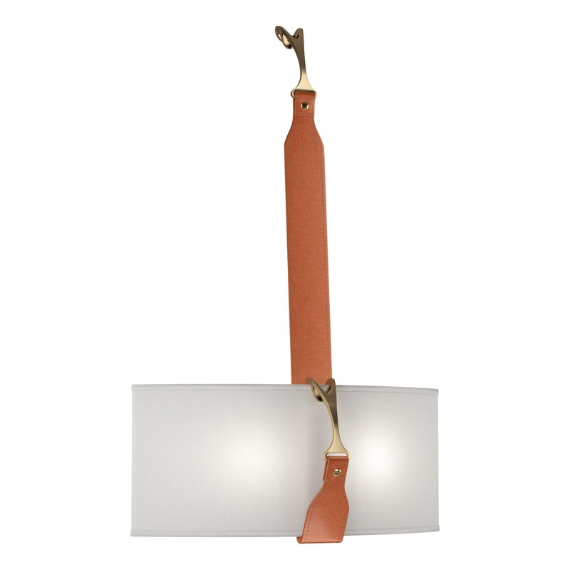 Saratoga Sconce Black Antique Brass with Chestnut Leather Natural Anna Shade (SF)