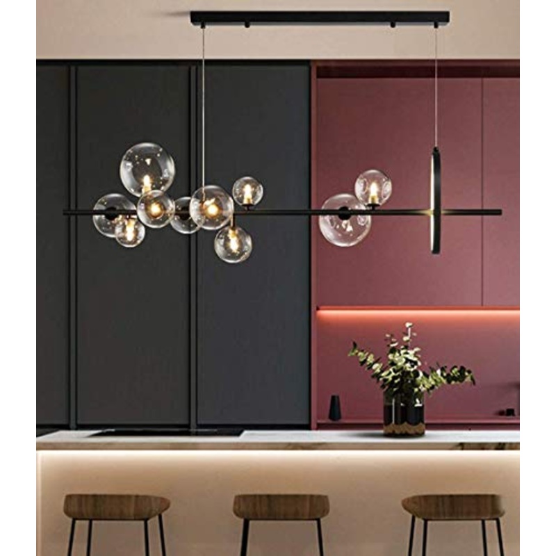 Lampada a sospensione a LED Tavolo da pranzo lampada a sospensione, G4 e LED in vetro a sfera a sfera a sospensione altezza regolabile lampadario Nordico industriale industriale luce per sala da pranz