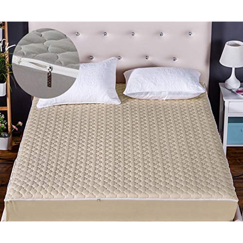 Liveinu Coprimaterasso con 360 Gradi Chiusura a Cerniera Fleece Trapuntato Complesso Proteggere Lenzuolo Proteggi Materasso Anallergico, Antiacari Copri Materassi Cammello 120x200cm