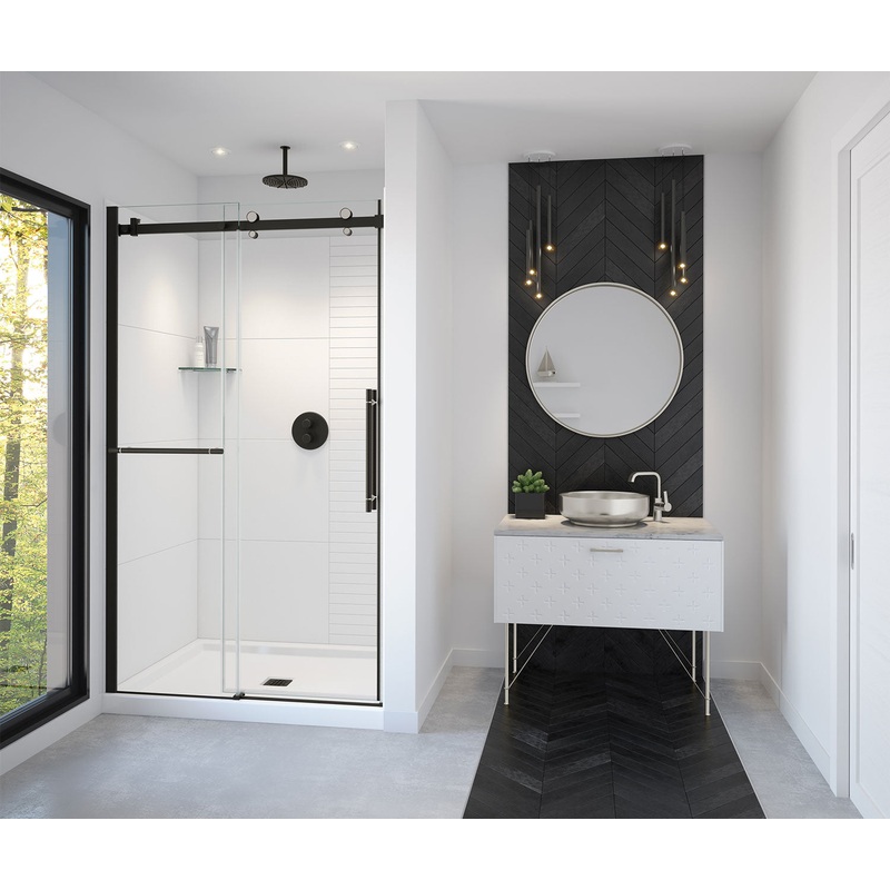 MAAX 138465-900-370-000 Vela 44 -47 x 78  in. 8mm Sliding Shower Door with Towel Bar for Alcove Installation with Clear glass in Matte Black and Brushed Nickel