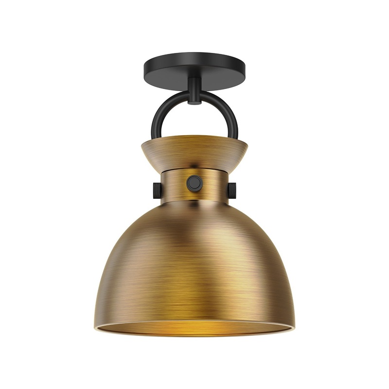One Light Semi-Flush Mount from the Waldo Collection in Aged Gold|Aged Gold/Matte Black|Matte Black/Aged Gold Finish by Alora