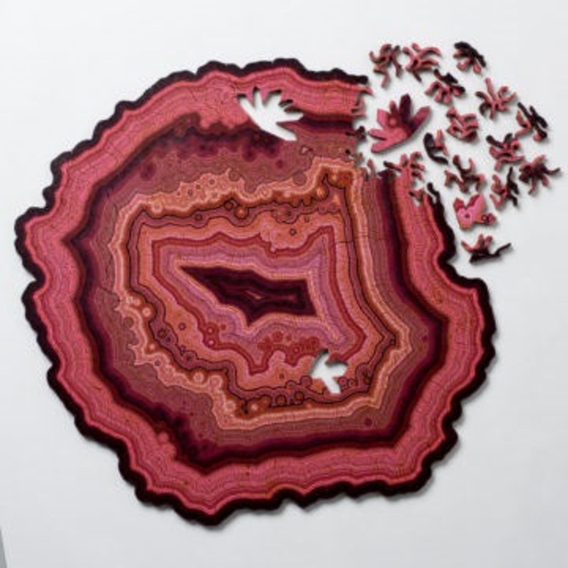 Red Algorithmic Agate Jigsaw Puzzle – 164 Unique Wooden Pieces