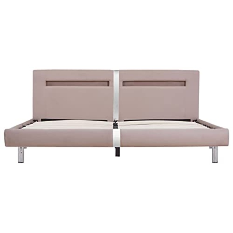 vidaXL Giroletto con Luci LED Imbottito Classico Elegante Telaio Letto Struttura in Ferro e MDF Gambe in Acciaio Cappuccino in Tessuto 160×200 cm