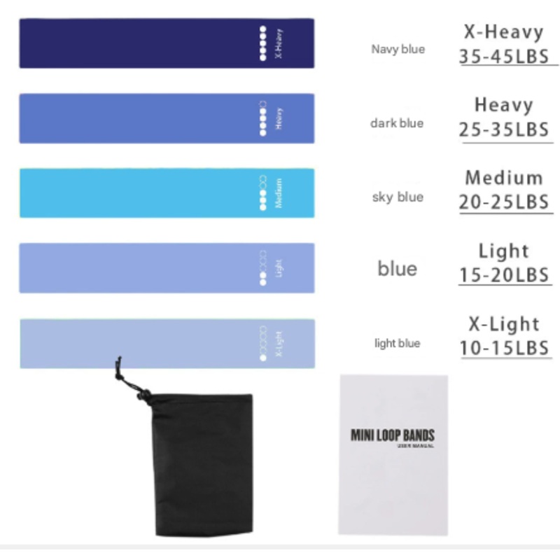 Blue 2PCS Premium Resistance Loop Bands Set of 5 – Fitness Exercise Bands for Legs, Glutes, and Strength Training with Carry Bag
