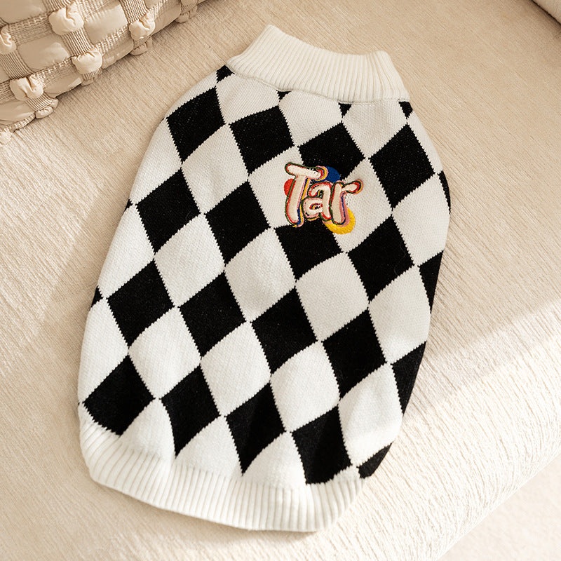 Classic Argyle Dog Sweater – Black & White Knit for Corgis & Medium Breeds (Size : XXl)