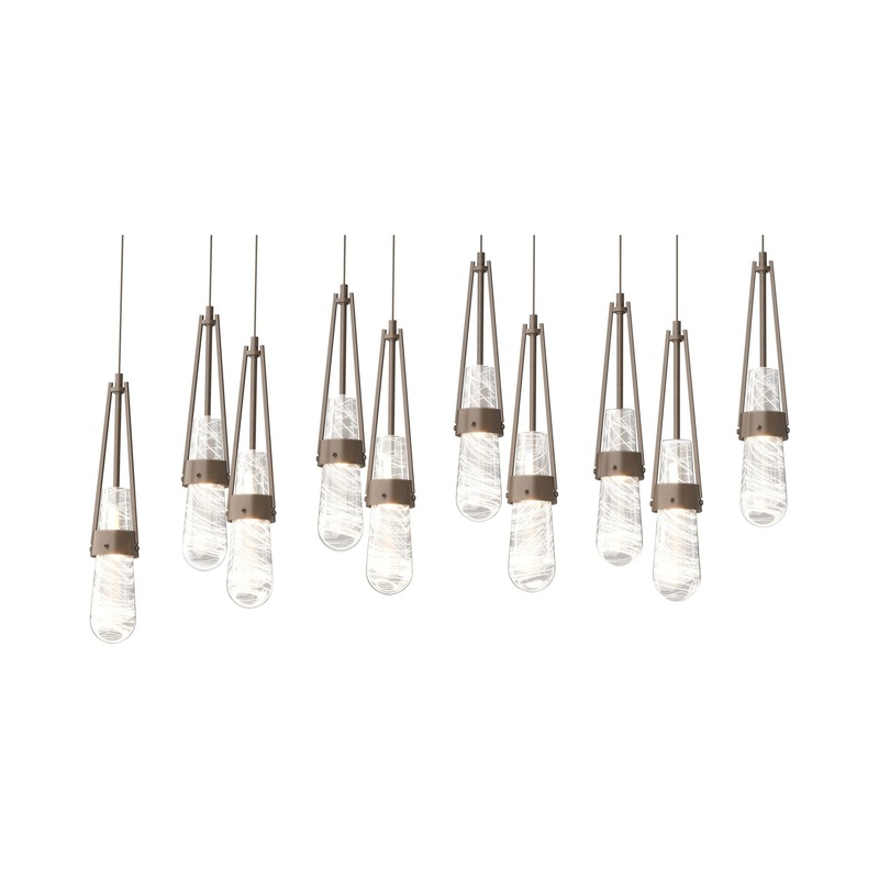 Link 10-Light Blown Glass Pendant Bronze Clear Glass with White Threading (YJ)