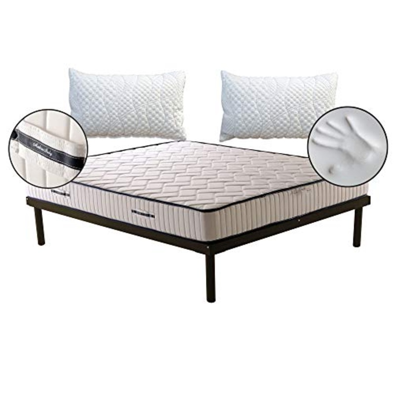 Materasso Memory Sport H19.5cm ORTOPEDICO e DETRAIBILE con tessuto Antiacaro. Materasso Semirigido contro i dolori alla schiena, adatto per ogni rete+2 cuscini PROMO, matrimoniale 160×190