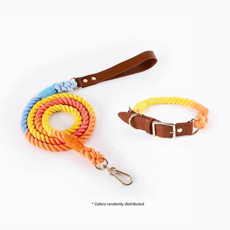 Premium Leather Pet Collar and Leash – Soft, Strong Braided Rope (Iridescent Red – Size L)