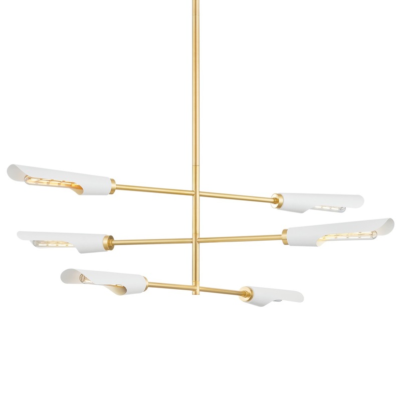 Six Light Chandelier from the Harperrose Collection in Aged Brass/Soft White Finish by Mitzi