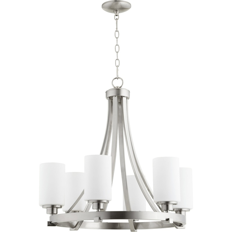 Six Light Chandelier from the Lancaster Collection in Satin Nickel Finish by Quorum