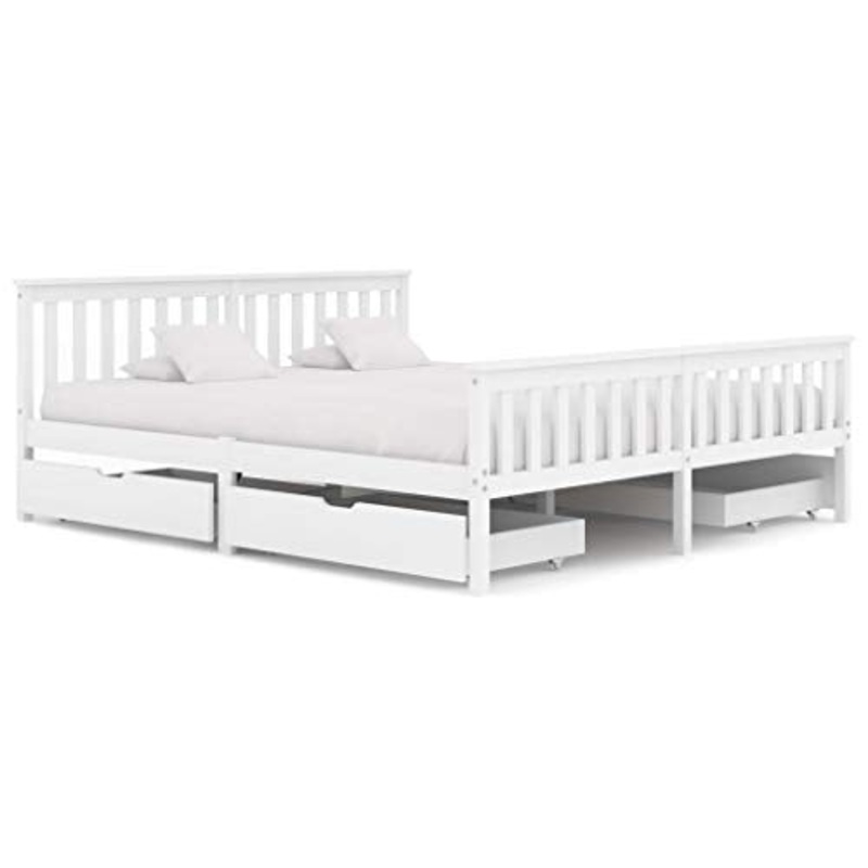 SKM Giroletto con 4 Cassetti Bianco in Massello di Pino 180×200 cm (47.25kg) Bianco-0431