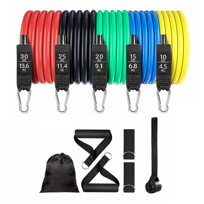 Social Hike Resistance Band Set with Handles – 11pcs Home Workout Kit 4.5-68kg