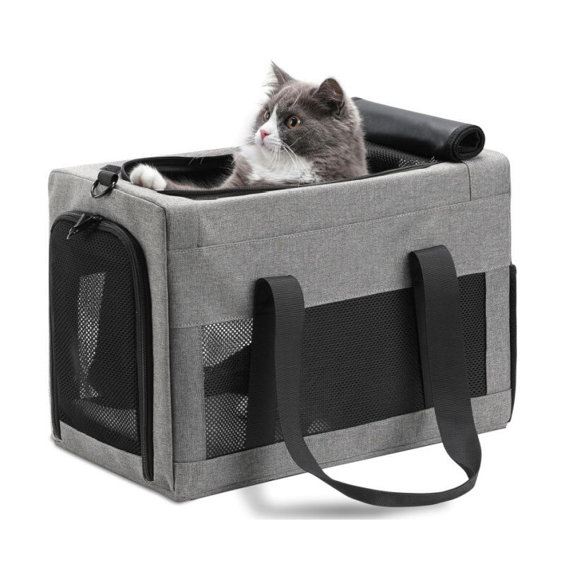 Sturdy & Breathable Pet Carrier for Small Cats & Dogs – Collapsible Travel Bag with Steel Frame, Safety Locks & Sunshade(Grey)