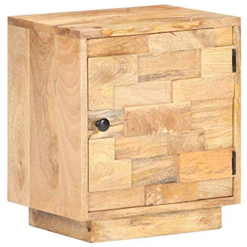 Tidyard Comodino Intagliato in Legno Massello di Mango con Anta 40x30x45 cm in,Comodino Camera da Letto con Anta,Comodino Cameretta Con Anta,Comodino Porta Lampada e Telefono
