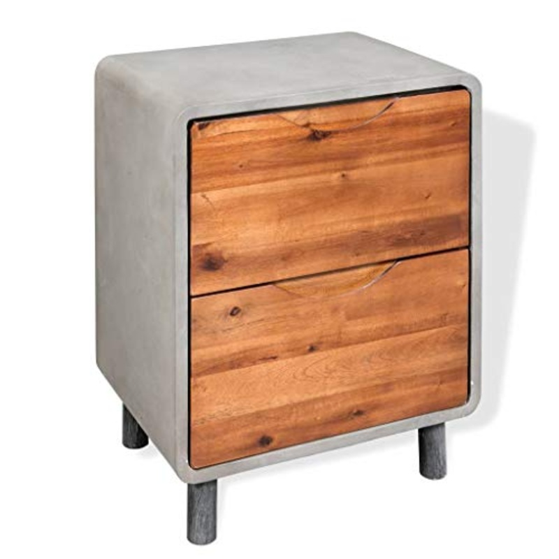 vidaXL Comodino in Cemento Tavolino da Notte Com Arredo Cassettiera Mobiletto per Camera da Letto Arredamento Interni Legno Acacia
