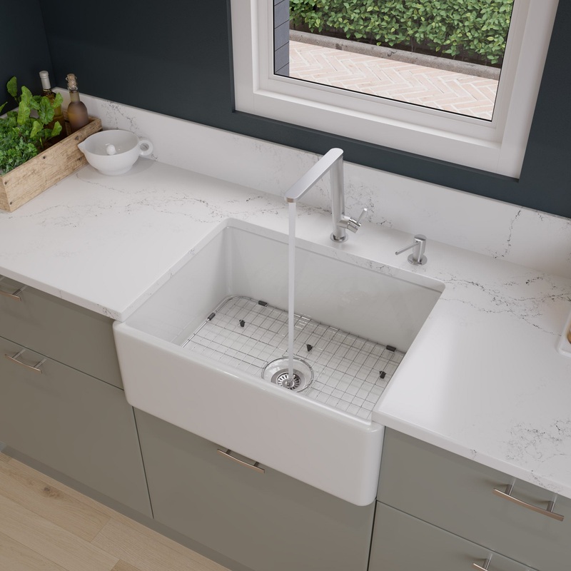 ALFI brand AB505-W White 26″ Contemporary Smooth Apron Fireclay Farmhouse Kitchen Sink