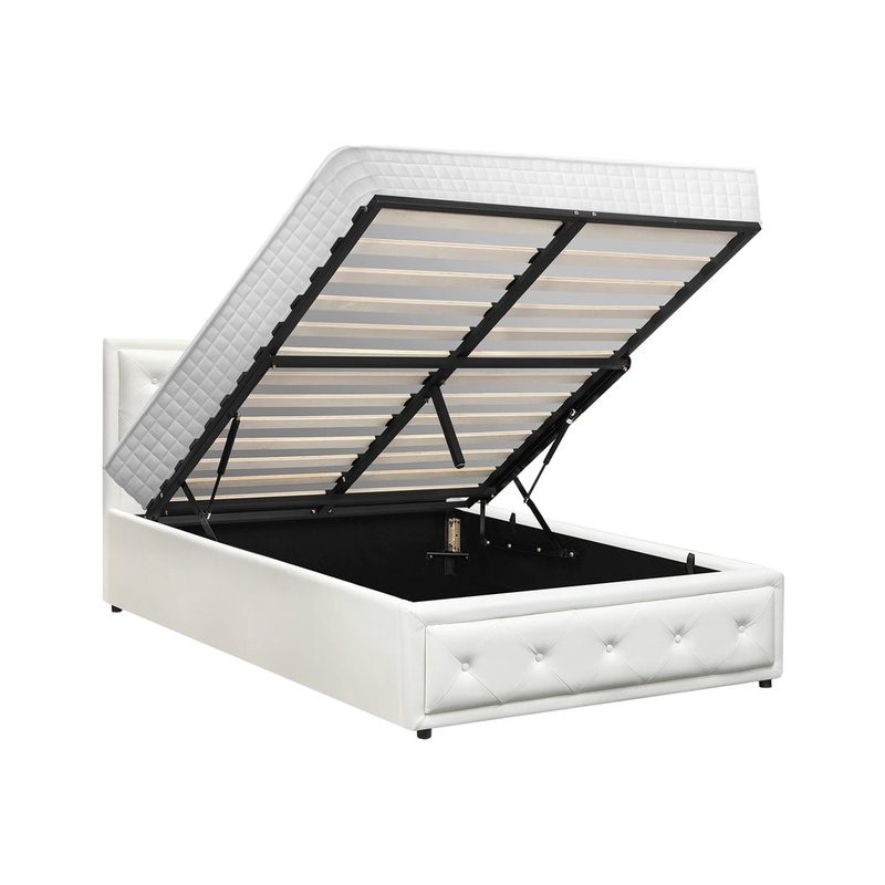 Bed Frame with Mattress King Single Gas Lift White
