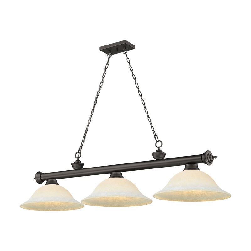 Cordon 3-Light Billiard Bronze Bell White Mottle Glass