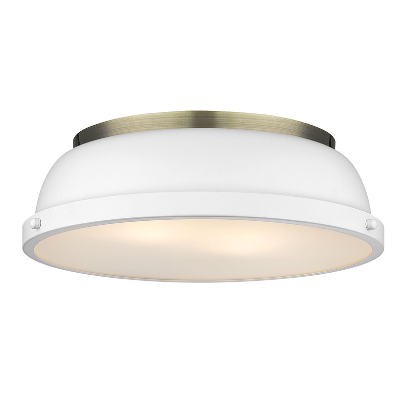 Duncan 14″ Flush Mount in Aged Brass with a Matte White Shade
