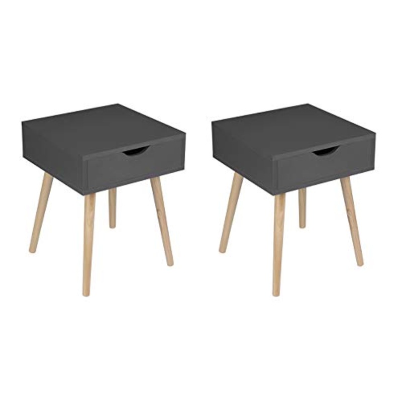 EUGAD 2X Comodino con Cassetto Tavolino Piccolo da Salotto Moderno Gambe in Legno Organizzatore da Letto Grigio Scuro 0080ZZ-2