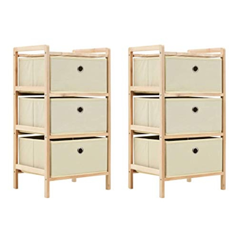 Festnight Armadietti con 6 Cesti, Com e Cassettiere in Tessuto e Legno di Cedro Beige 2 pz