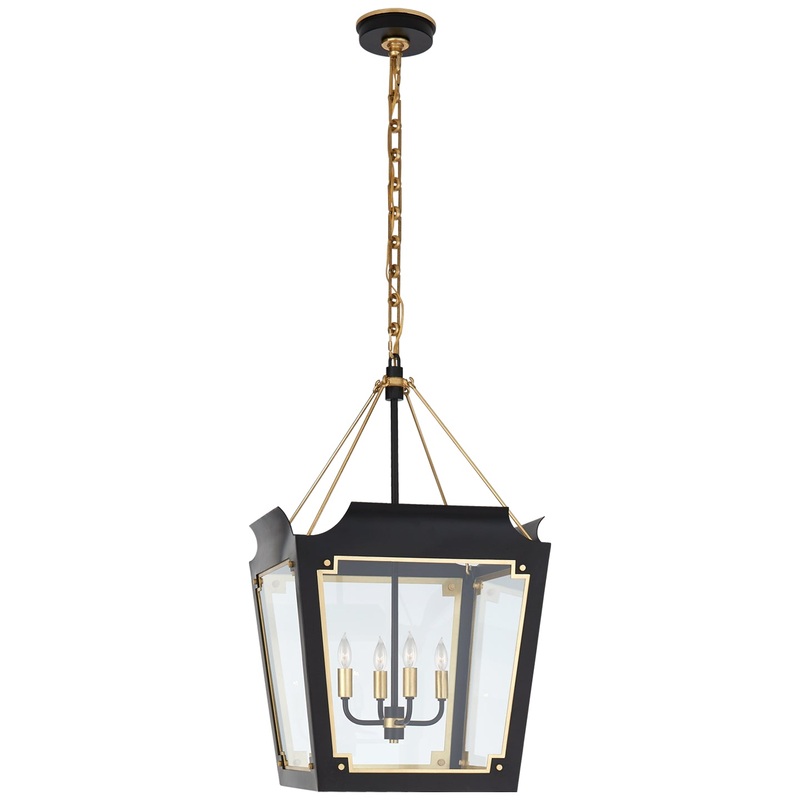 Four Light Lantern from the Caddo Collection in Matte Black With Gild Finish by Visual Comfort Signature