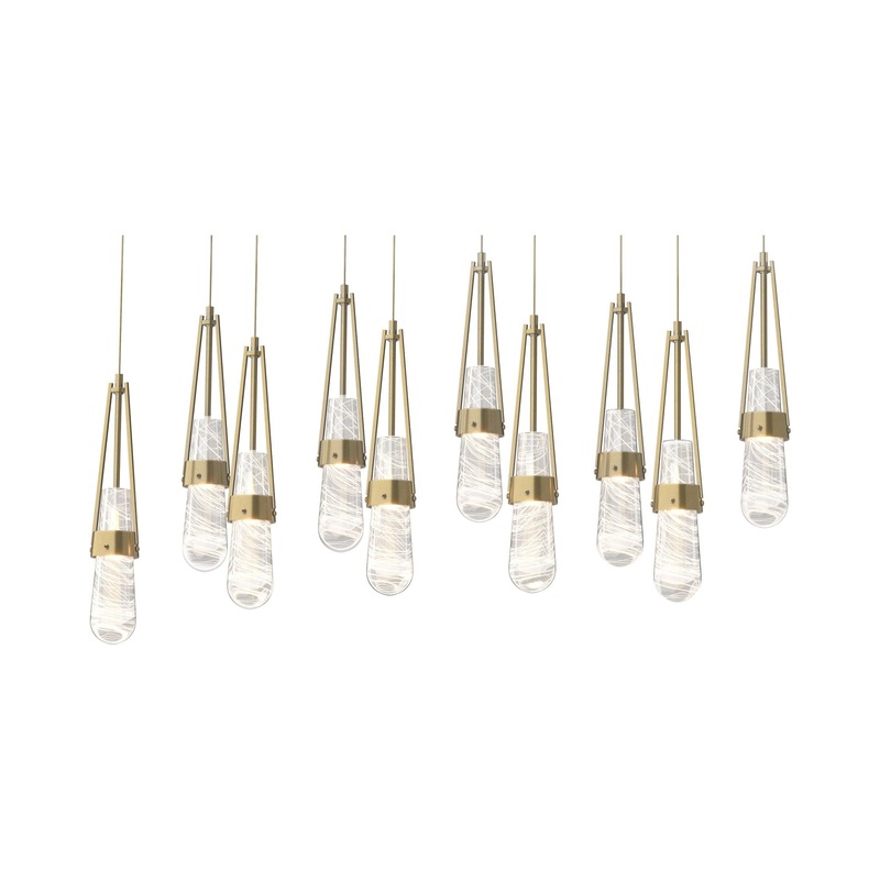 Link 10-Light Blown Glass Pendant Modern Brass Clear Glass with White Threading (YJ)