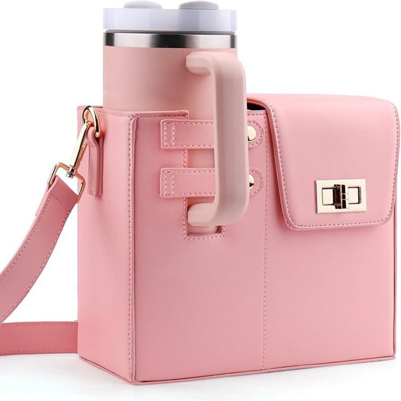 Pink Portable Insulated Water Bottle Carrier Bag with Adjustable Shoulder Strap – Crossbody Drink Holder for Outdoor Activities