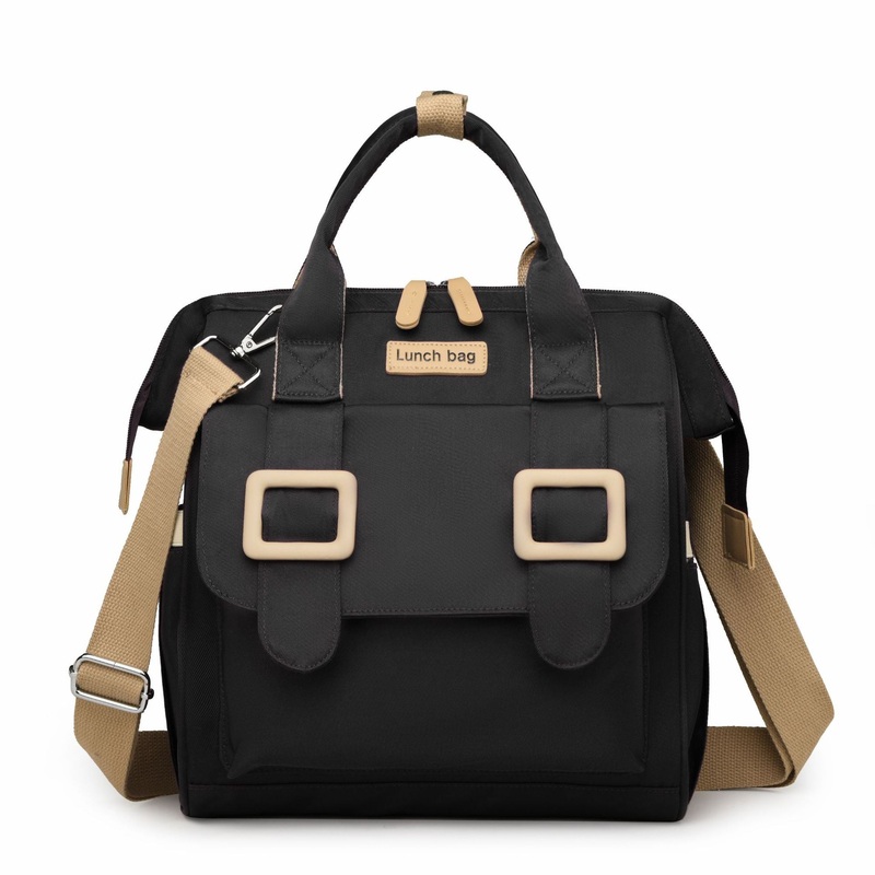 Black Multifunctional Insulated Lunch Bag for Women – Waterproof, Lightweight, and Stylish for Picnics and Outings