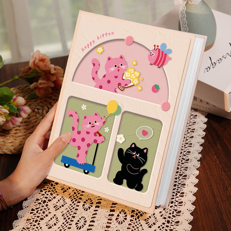 Cover 1 Colorful Cartoon cat pattern 6-Inch 100-Photo Cartoon Cat Album – Large Capacity Family Photo Storage Book with Suede and Crystal Cover