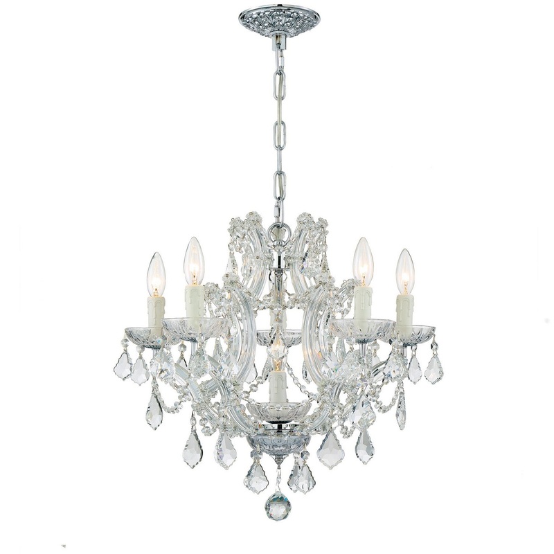 Crystorama 4405-CH-CL-SAQ Maria Theresa Six Light Mini Chandelier Polished Chrome