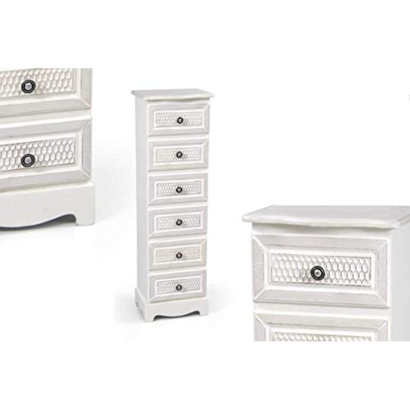 GICOS IMPORT EXPORT SRL Mobile cassettiera in Legno Colore Bianco Elegant 6 cassetti Maniglie in Metallo 29 * 23 * 95 cm Arredamento casa schabby Chic Tod 801273