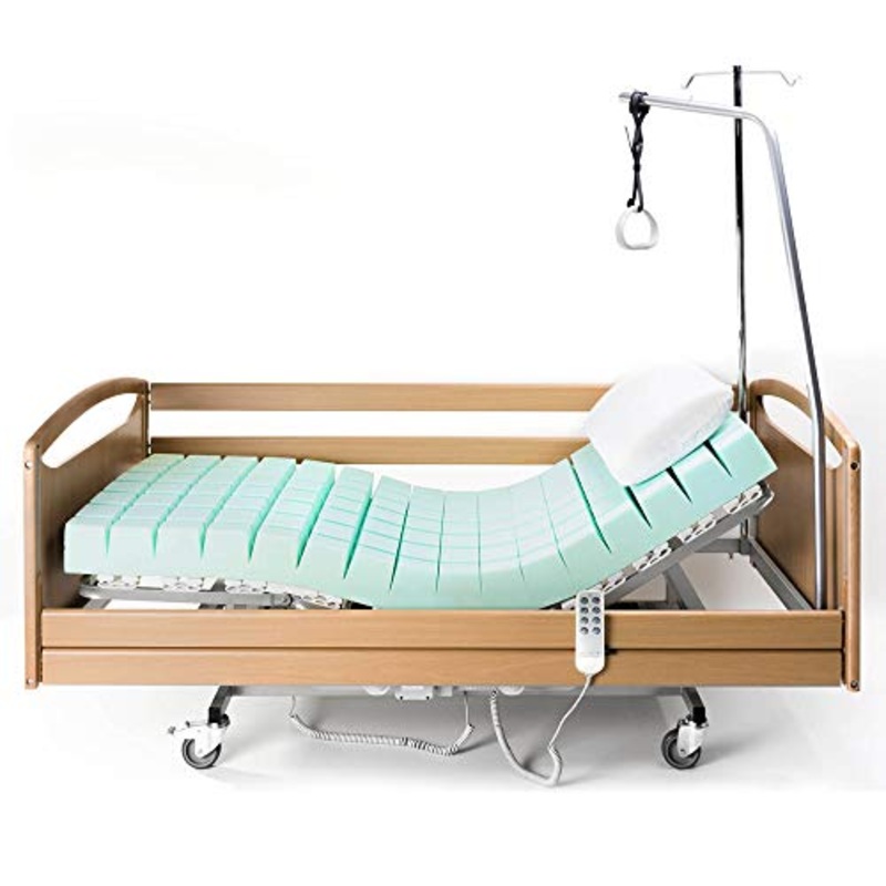 Goldflex – Letto Degenza Ospedaliero Ortopedico 90X195 Singolo Sanitario, Robusto Anziani, Malati, disabili, Rete elettrica 2 Motori indipendenti, Carrello ELEVATORE 80cm, 4 Ruote + Freni, sponde