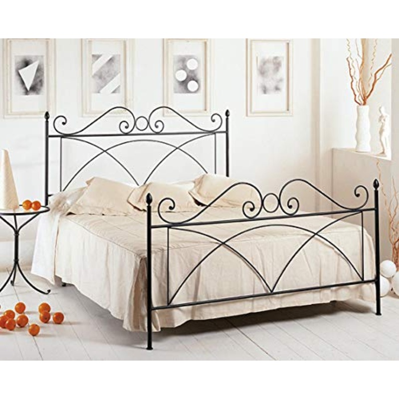Letto Matrimoniale in Ferro Colore Nero Grafite con PEDIERA PREDISPOSTO per Rete con Piedini 160 X 190 CM. Non Inclusa – Prodotto Made in Italy