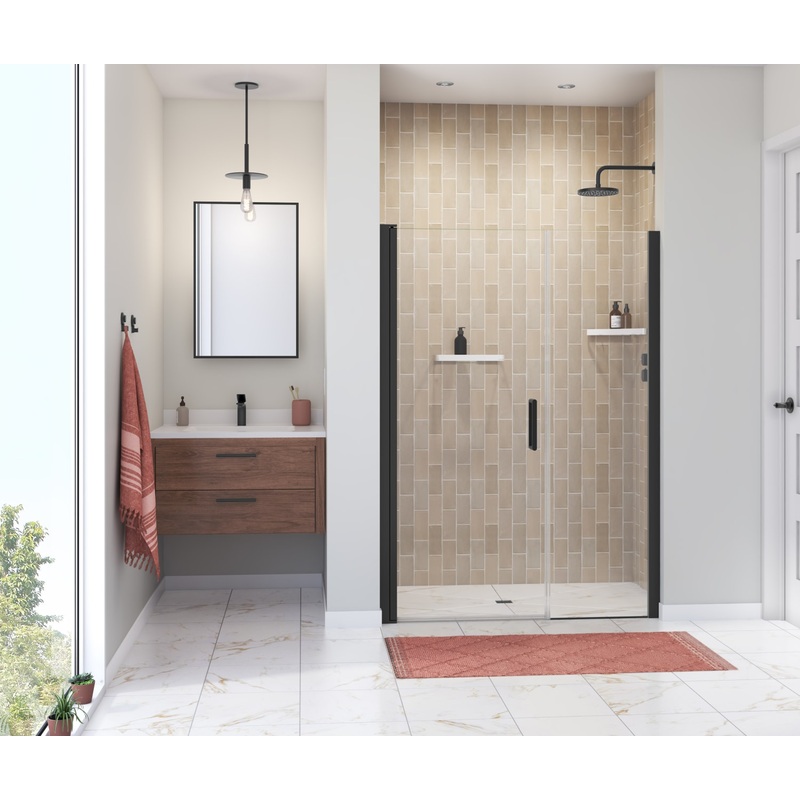 MAAX 138274-900-340-100 Manhattan 51-53 x 68 in. 6 mm Pivot Shower Door for Alcove Installation with Clear glass & Round Handle in Matte Black