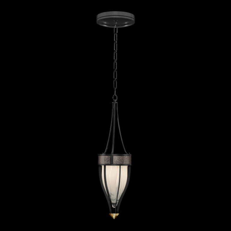 Mirage 7.5″W Round Pendant Black Iron/Brass/Pebble