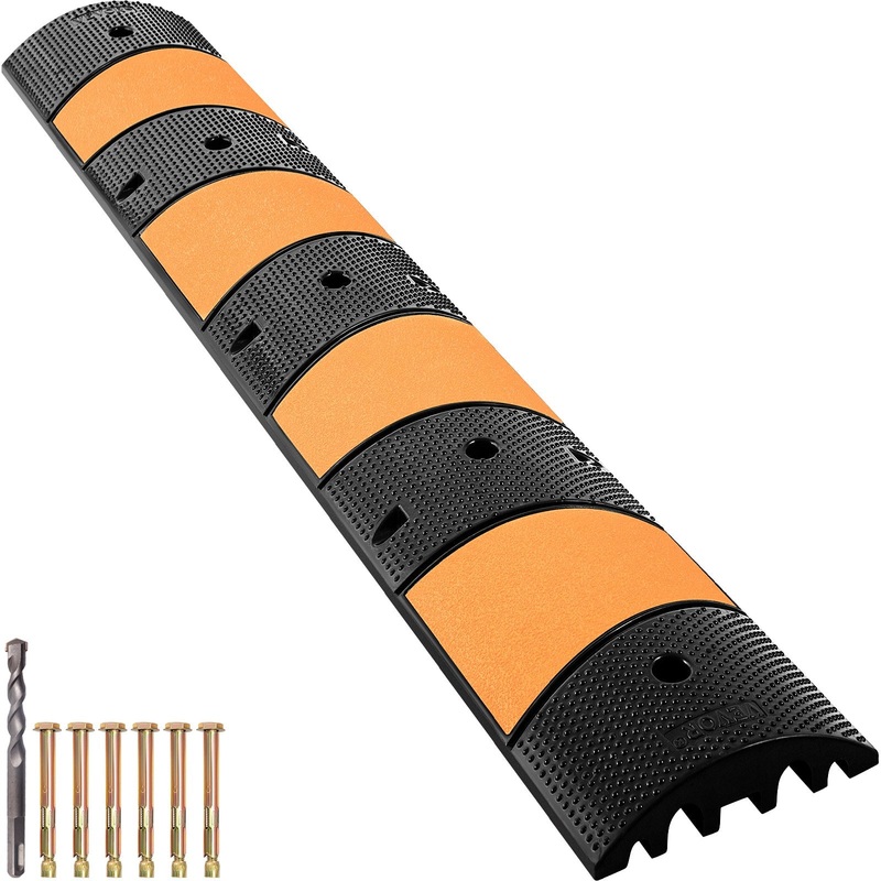 VEVOR Rubber Speed Bump, 1 Pack 2 Channel Speed Bump Hump, 72.8″ Long Modular Speed Bump Rated 22000 LBS Load Capacity, 72.8 x 12.2 x 2.2 Garage Speed Bump for Asphalt Concrete Gravel Driveway-6 FT