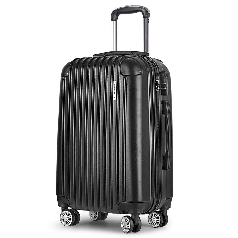 Wanderlite 20″ 55cm Luggage Trolley Travel Set Suitcase Carry On Hard Shell Case Sets Lightweight Black