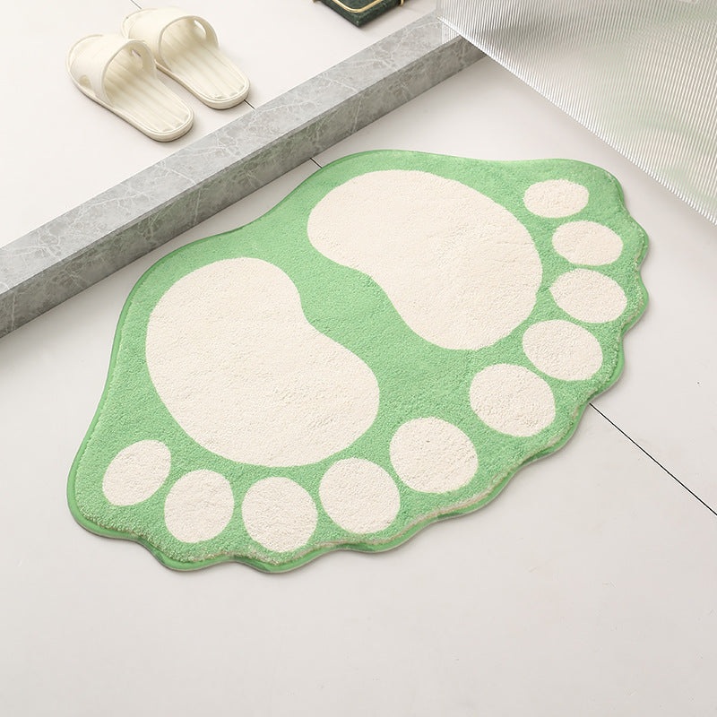 2 Pcs Light Green And White Foot-Shaped Plush Bath Mat – Non-Slip Absorbent Bathroom Rug for Bedroom and Doorway (50x80cm)
