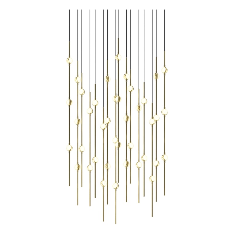 Aries 24″ Square LED Pendant Satin Brass with White Optical Acrylic 2700K 10′ Adjustable Cord