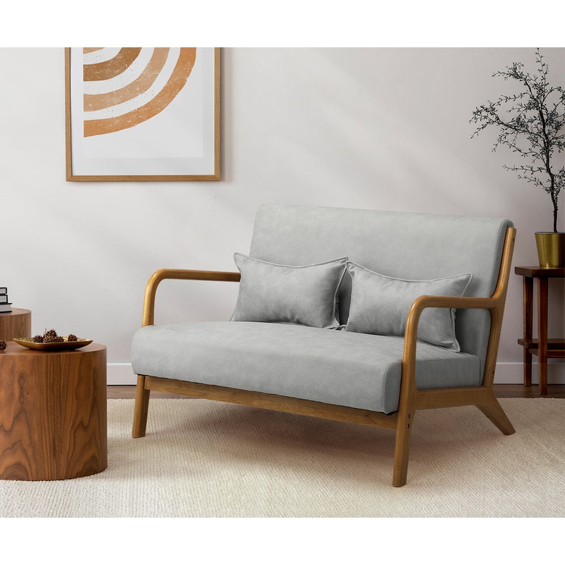 Armchair 2 Seater Sofa Fabric Grey Pillows
