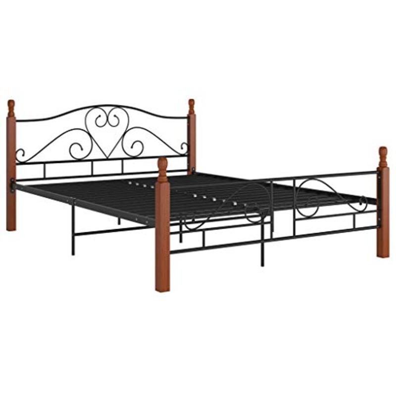 Ausla 200 x 140 cm Struttura Letto Matrimoniale,Giroletto in Metallo,Base del Materasso,Rete del letto,Montaggio facile,Nero e legno scuro
