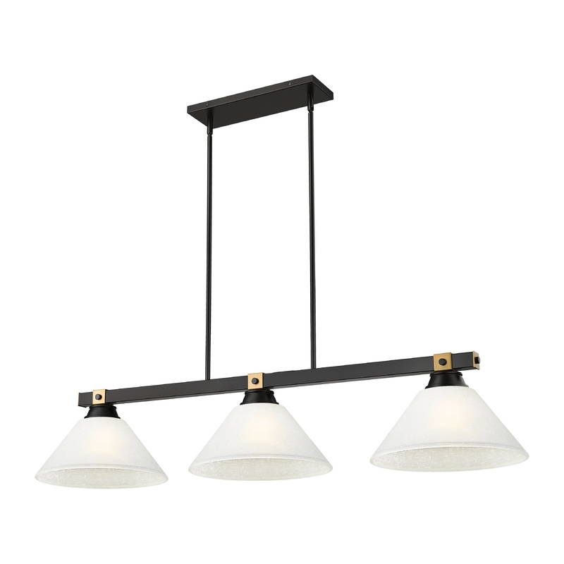 Bronte 3-Light Billiard Matte Black + Rubbed Brass Cone White Linen Glass