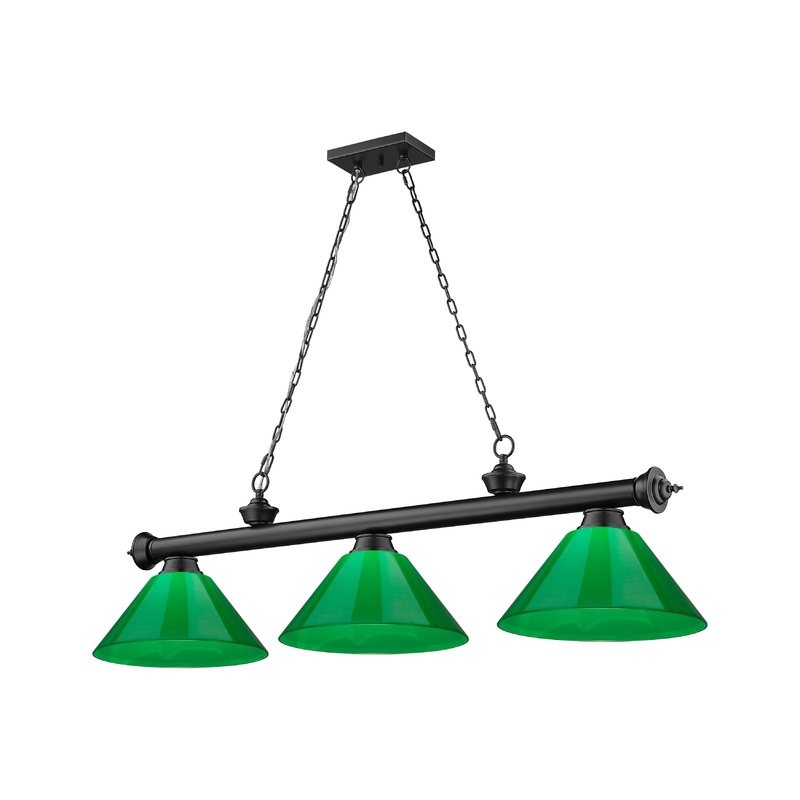 Cordon 3-Light Billiard Matte Black Cone Green Plastic