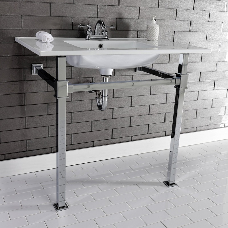 Fauceture KVPB37224Q1 37-Inch Ceramic Console Sink Set, White/Polished Chrome