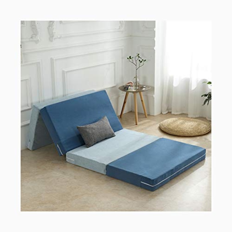 YANGLY 8 Centimetri di Spessore Materasso Pieghevole Multifunzione 4 Fold Materasso for I Giochi di Gioco, Picnic, Yoga, Tatami (Color : Striped Blue, Size : 35x79inch)