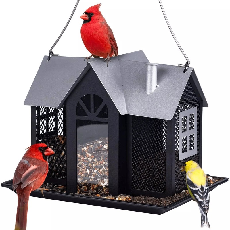 Charming House-Shaped Hanging Bird Feeder – Durable Metal Design for Wild Birds(black)