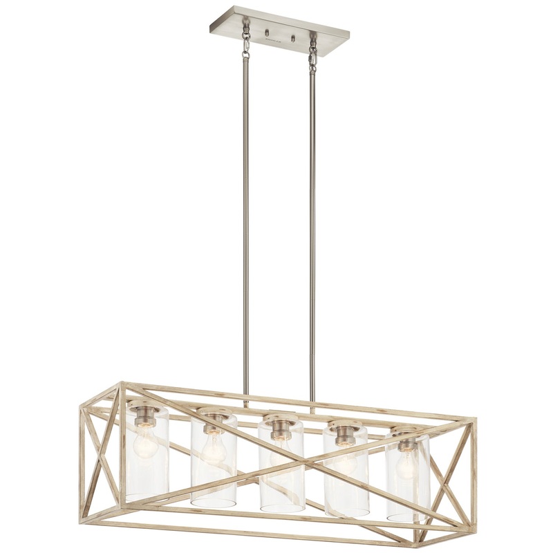 Kichler 44081DAW Five Light Linear Chandelier, Distressed Antique White